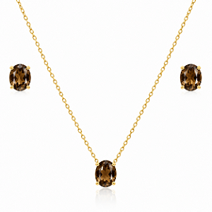 CONJUNTO OVAL MARROM B. OURO 18K