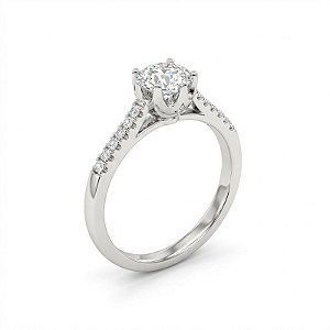 Anel solitário coroa - prata 925 Moissanite - Banho de ródio