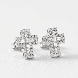 Brinco Prata 925 Moissanite - Cruz 9x7mm