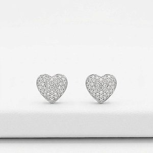 Brinco Prata 925 Moissanite - Coração Cravejado