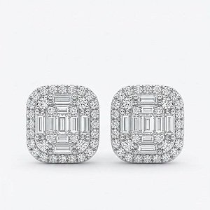 Brinco Prata 925 Moissanite - quadrado 9x9