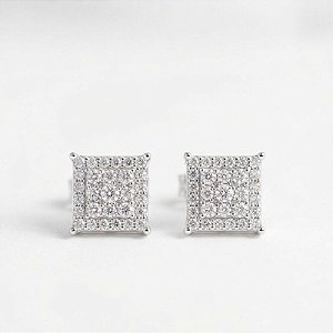 Brinco Prata 925 Moissanite - quadrado 7x7
