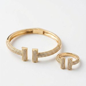 Conjunto Anel e Bracelete Intense T Ouro 18k Cravejado