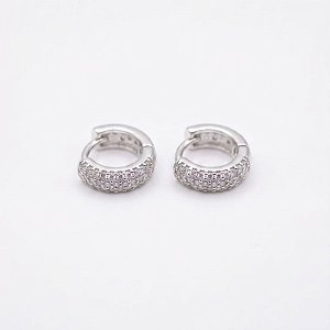 Brinco argola articulada 3 fileiras de microzircônias Banho de Prata