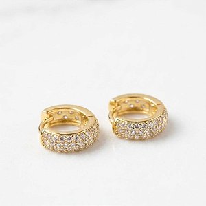 Brinco argola articulada 3 fileiras de microzircônias Ouro 18k