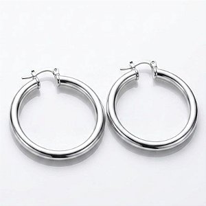 Argola Tubo Fecho Italiano Ouro 18k e Prata 4cm