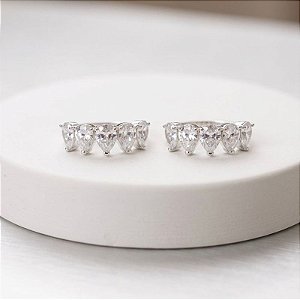 Anel com Pedras Gotas de Zircônia Banho de Ouro 18k e Prata