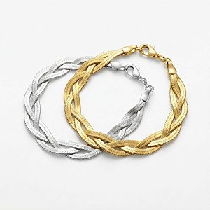 Pulseira de 3 Correntes Entrelaçadas 3mm Banho Ouro 18k e Prata