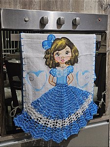 Pano de Copa Boneca com Saia de Crochê