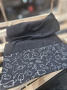 Pano de Copa Prato Barrado Preto Estampado