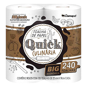 (PACOTE) Papel Toalha Cozinha Quick BIG 240 Folhas c/2 rolos