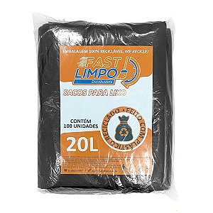 Saco para Lixo Preto 20 litros FASTLIMPO c/100und