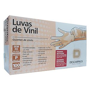 Luva de Vinil Descartável SEM Pó P (CAIXA) 100un