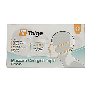 Máscara Descartável Cirúrgica Tripla com Elástico Branca 50un