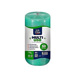 Pano Multiuso LifeClean Verde Rolo 25m