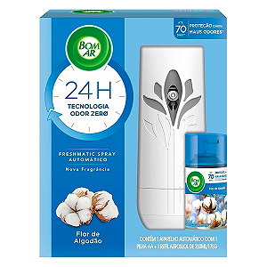 Odorizador Bom Ar Automático Ap+Refil Toque de Algodão Branco 250ml
