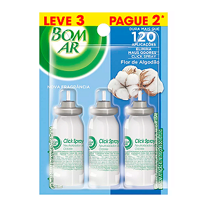 Odorizador Bom Ar Click Refil Algodão c/3 unidades de 12ml