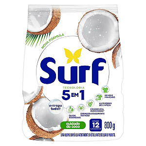Detergente em Pó Surf 5 em 1 Cuidado do Coco 800g