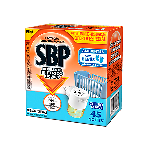 Repelente Elétrico Líquido SBP 45 Noites Aparelho e Refil Cheiro Suave
