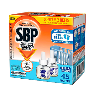 Repelente Elétrico Líquido SBP 45 Noites Refil 35ml Cheiro Suave c/2un
