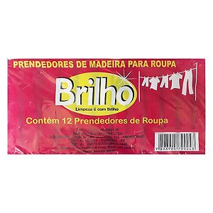Prendedor de Madeira p/ Roupas Brilho c/12un