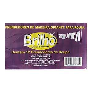 Prendedor de Madeira p/ Roupas Gigante Brilho c/12un