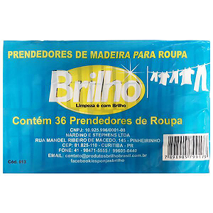 Prendedor de Madeira p/ Roupas Brilho c/36un