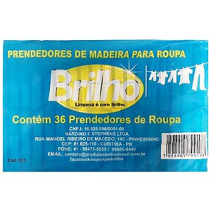 Prendedor de Madeira p/ Roupas Brilho c/36un