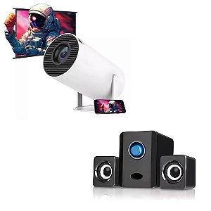 Projetor HY300 Branco 4K Wi-fi Dual Band TWS Android + Caixa de Som