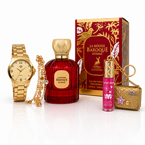 Kit Perfume Baroque La Rouge Extreme 100ML Eau de Parfum + Relogio + Gloss
