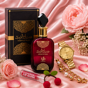 Kit Perfume Sabah Al Ward 100ML Eau de Parfum + Relogio + Gloss