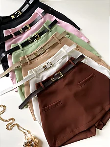 Shorts Saia em Alfaiataria Bolso Falso com Cinto
