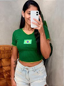 Cropped em Anarruga Manga Curta Fru-Fru Brasil Ref. 1895