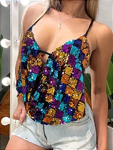 Cropped de Paetê com Gola Boba e Amarração Giovana Ref. 1872