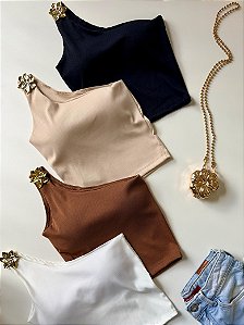 Cropped em Ribana Alça Única com Fivela Leticia Ref. 1893