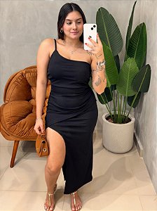 Vestido Midi em Ribana Alça Única Transpassado Roberta Ref. 1762