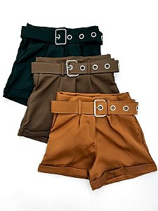 Shorts em Alfaiataria com Cinto de Ilhós com Strass Andressa Ref. 1744
