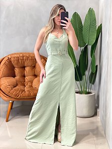 Vestido Longo em Alfaiataria Sensoriale de Alça com Fenda Edvania Ref. 1629