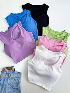 Cropped em Ribana Regata com Recorte Unilateral Janaiane Ref. 1108