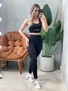 Conjunto Fitness em Poliamida Bicolor Top Alça Fina e Calça