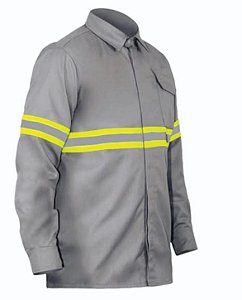 Camisa Manga Longa em Brim Misto com Faixa Refletiva e Bolso