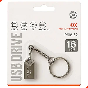 Pendrive A'GOLD 16GB USB 2.0 Metal Prateado com Chaveiro Modelo PNM-52