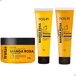 Kit Corpo e Rosto Manga Rosa Porán Hidratante Sabonete Esfoliante