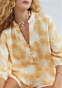 Blusa Feminina Estampada Decote V Manga Bufante