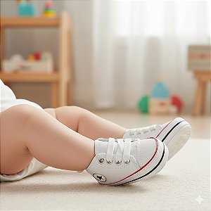 Tênis Bebê Mania Casual Cano Alto Conforto Branco Batizado