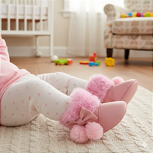 Botinha Bebê Rosa com Pelúcia e Laço