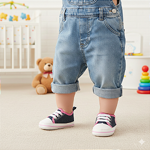 Tênis Star Bebê Mania Casual Conforto Jeans com Pink
