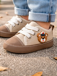 Tênis Bebê Mania Casual Conforto Bege Ursinho Marinheiro