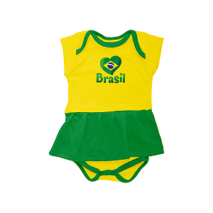 Body Vestido Bebê Brasil Amarelo com Saia | Torcida Baby Bebê Mania