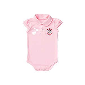 Body Polo Corinthians Bebê Rosa Oficial Torcida Baby Menina